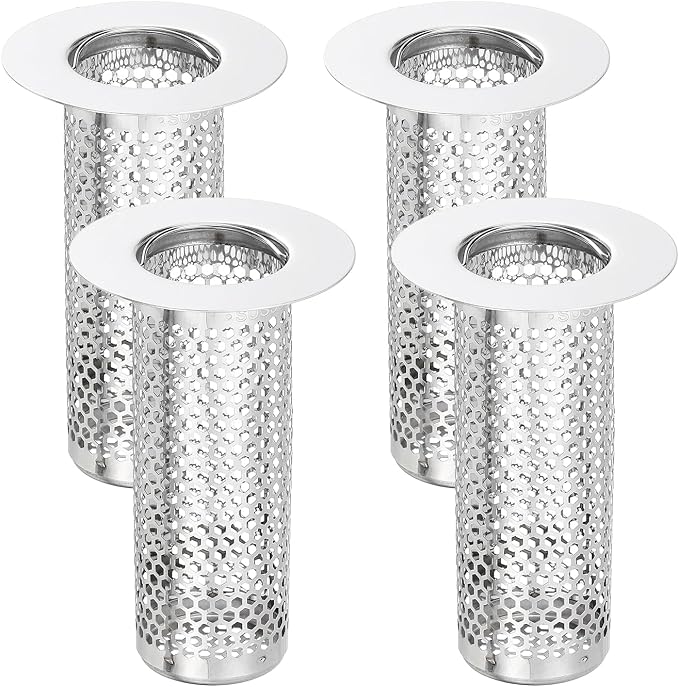 uxcell 4 Pack Shower Drain Strainer, 3.2" x 2" 304 Stainless Steel Floor Drain Strainer Deep Sink Hair Catcher for Kitchen Bathroom Balcony Floor Drain, Fit Hole Size from 1.1" to 2"