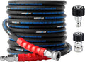 3/8'' Pressure Washer Hose 50FT, Kink Resistant High Tensile Wire Braided Power Washer Hose for Hot and Cold Water with 2 Pcs M22-14mm 3/8" Quick Connect Kit, 5200PSI Commercial Industrial Grade
