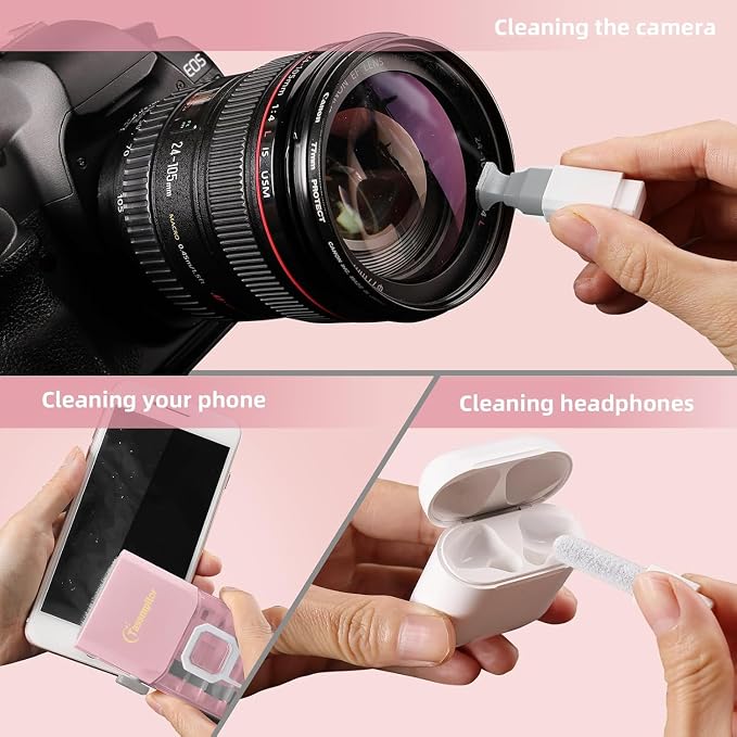 Keyboard Cleaning Kit, All-in-One Laptop & Computer Screen Cleaner, Pink | Multi-function Electronic Cleaner, Soft Bristle Brush, Computer Screen-safe Spray, Compact, for MacBook, iPad, iPhone, earbud