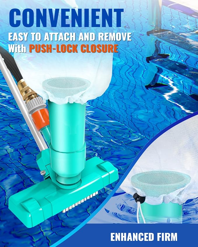 Portable Pool Vacuum for Above Ground/Inground Pool, Pool Cleaner Vacuum with 3 Scrub Brushes, Pool Leaf Vacuum & Nylon Mesh Net, Pool Cleaners for Swimming Spa Fountain Pond Hot Tub, Pure Green