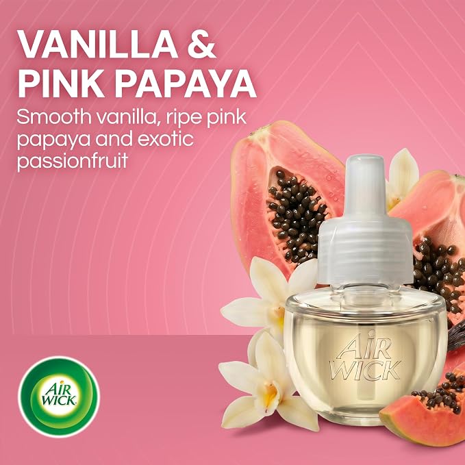 Air Wick Plug-In Scented Oil Refills, 10 Count, Vanilla and Pink Papaya, Air Freshener, Essential Oils, Eco Friendly
