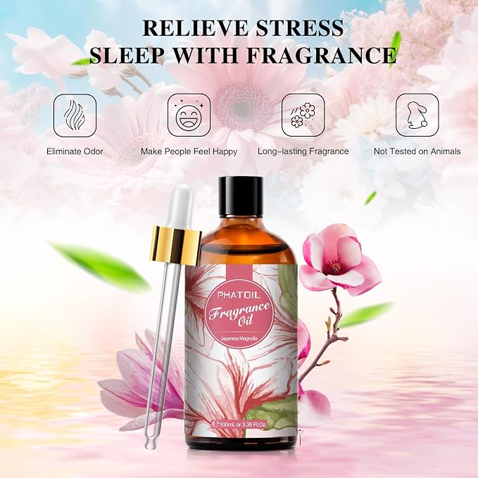 PHATOIL Japanese Magnolia Fragrance Oil for Diffuser Aromatherapy 3.38FL.OZ | Long Lasting Scented Oils For Humidifier, Air Freshener, DIY Soap Candle, Scent Project Making, Aroma Oil for Home Freshening