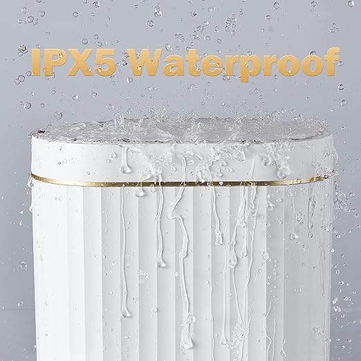 ELPHECO Bathroom Trash Can with Lid 2 Gallon Sensor Garbage Can, Automatic Trash Bin, Motion Sensor Trash Can, IPX5 Waterproof Plastic Wastebasket for Bathroom, Bedroom, Kitchen, Office, White Gold