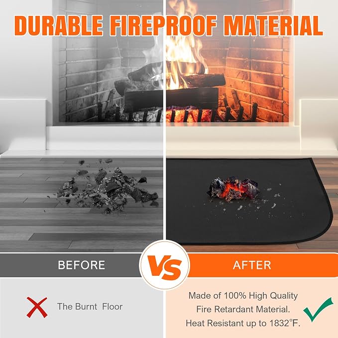 INNO STAGE Fireplace Rugs Blanket Fire Resistant 24 X 42 X 0.04 Inch | D Shape, Fire-proof Hearth Mat Carpet, Protector in Front of Stove, Decks, Indoor, Outdoor, Fire Pit, Grill&Floor