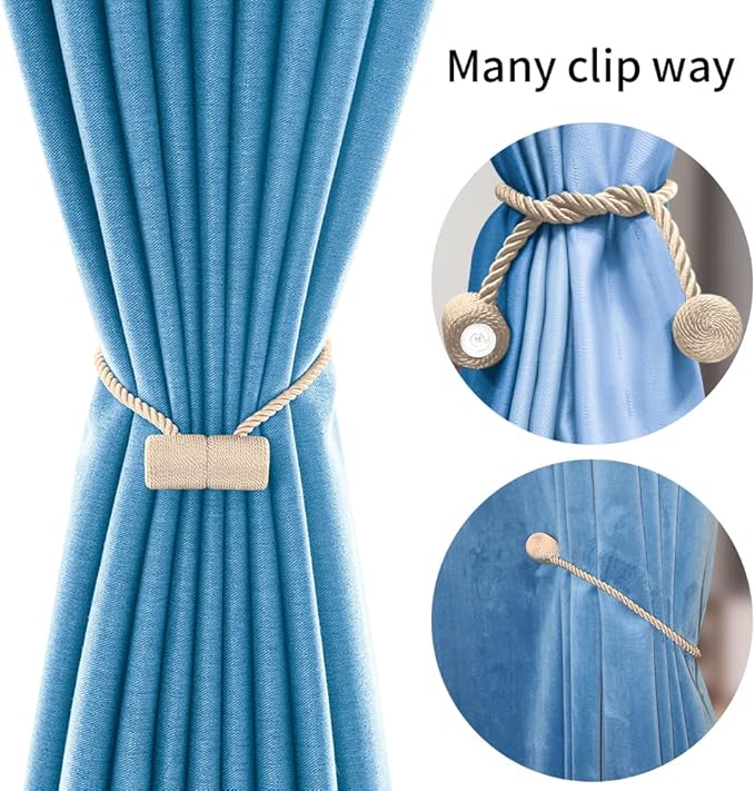 18 Inch Strong Magnetic Curtain Tiebacks, Curtain Holdbacks Modern Upgrade Strong 2021 New Twisted Style Decorative Drapery Rope Tie Backs(2 Pack Beige)
