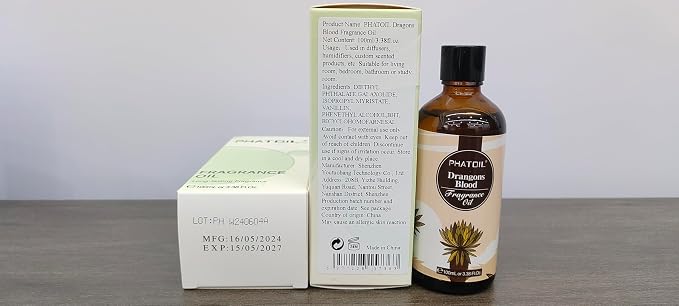 PHATOIL 3.38FL.OZ Dragons Blood Fragrance Oils for Aromatherapy, Essential Oils for Diffusers for Home, Perfect for Diffuser, DIY Candle and Soap Making, DIY Scented Products - 100ml | Long Lasting Scented Oils For Humidifier, Air Freshener, DIY Soap C...