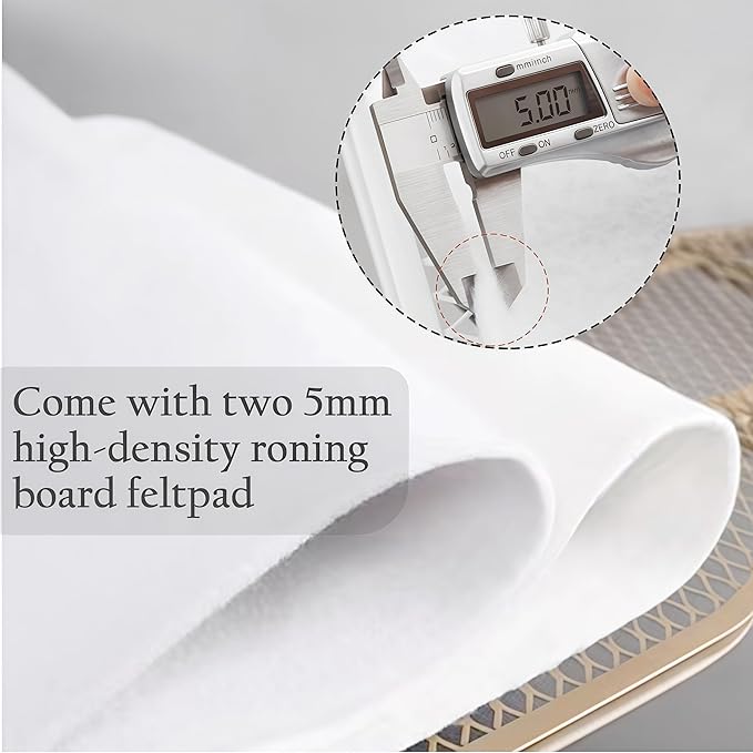 Ironing Board Cover with Two 5MM Thick Feltpads,13"x43"Heat Resistant Replacement Ironing Board Cover and Pad,Fits Standard Ironing Boards,Durability and Easy to Install