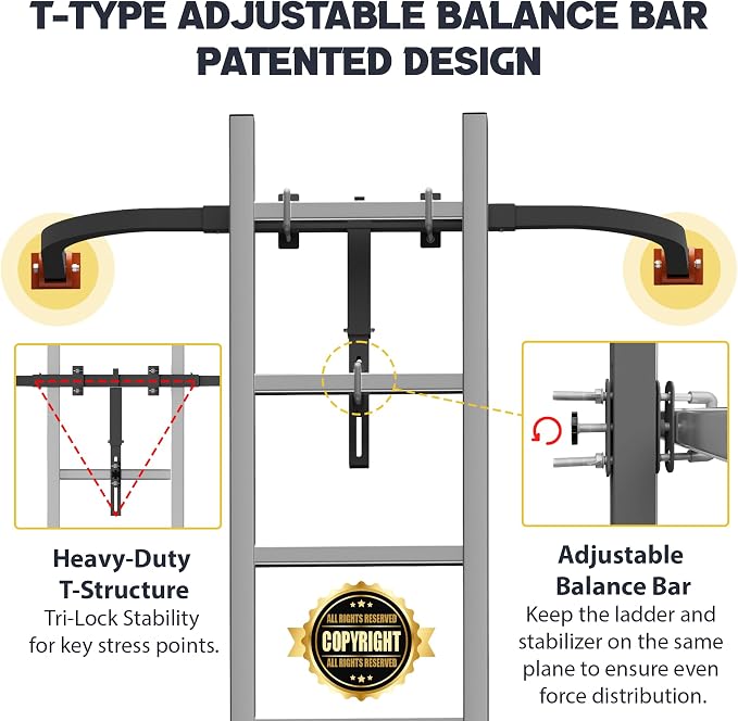 Ladder Stabilizer, Extension Ladder Stabilizer for Roof, Adjustable Ladder Standoff Attachment for Gutters, Windows, Heavy-Duty Steel Ladder Stabilizers Support