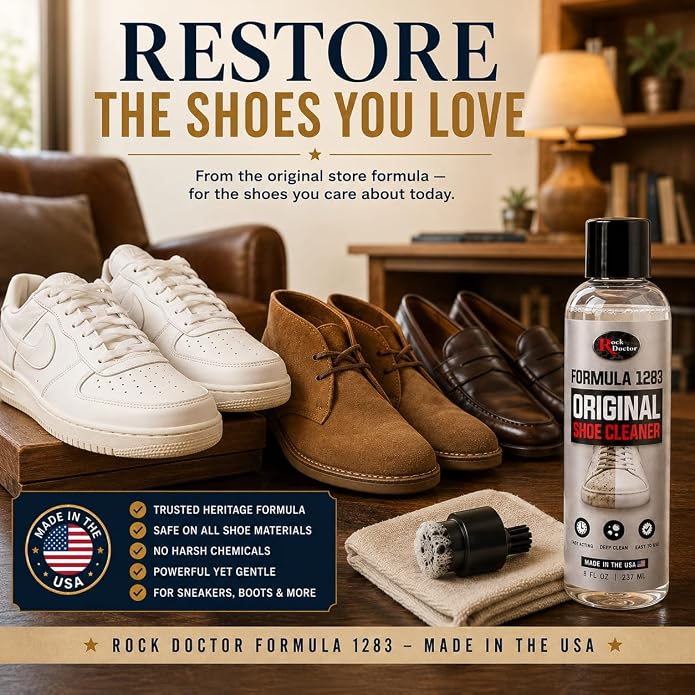 Rock Doctor Shoe Cleaner Solution with Brush, Sneaker Cleaner & Suede Shoe Cleaner for Leather, Mesh, Canvas, Tennis Shoes, Boots & White Sneakers - Liquid Footwear Care Formula, 8 fl oz / 237 ml