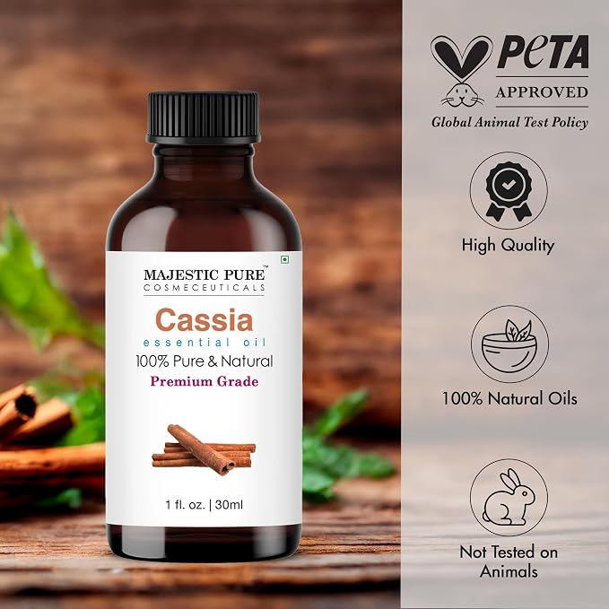 Majestic Pure Cassia Essential Oil for Diffuser - 1 Fl Oz | 100% Natural Essentials Oils Ideal for Relaxing Tense Mood, Eliminating Odor, Creating Peaceful Atmosphere for Sleep & Work