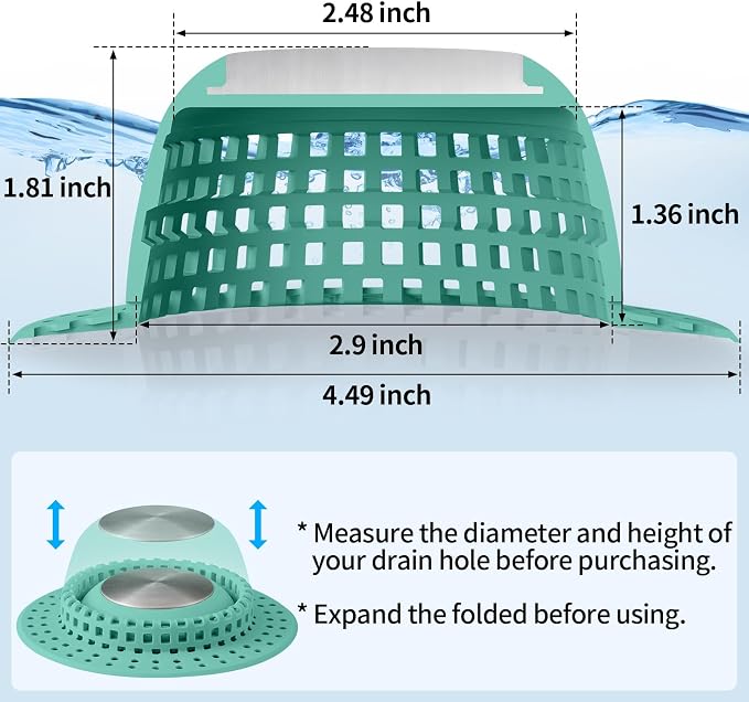 Aluvor Shower Drain Hair Catcher Bathtub Drain Cover Sink Drain Protector | Bathroom Sink & Bathtub Drain Strainer for Pop-Up & Regular Drains, Silver Aqua