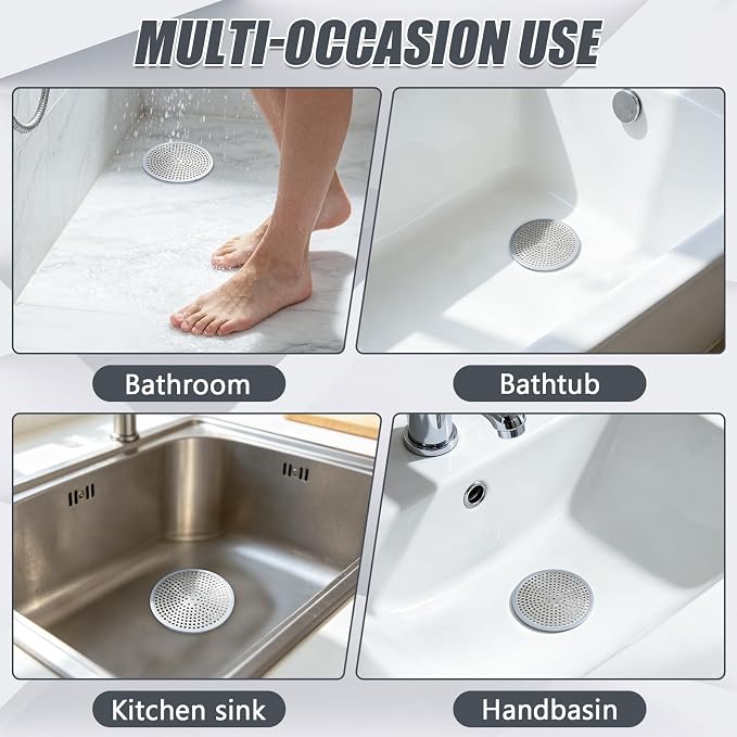 Stainless Steel Shower Drain Hair Catcher/Strainer/Silicone Edges | 4.72-inch diameter, suitable for bathroom and kitchen drains, silver