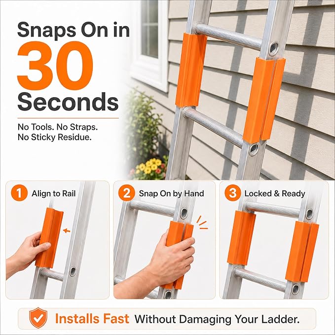 TPE Ladder Covers for Gutter & Roof Protection, Non-Marring Standoff Bumper Pads, Anti-Slip Extension Ladder Accessories for Painting & Cleaning, Fits Most Aluminum & Fiberglass Rails