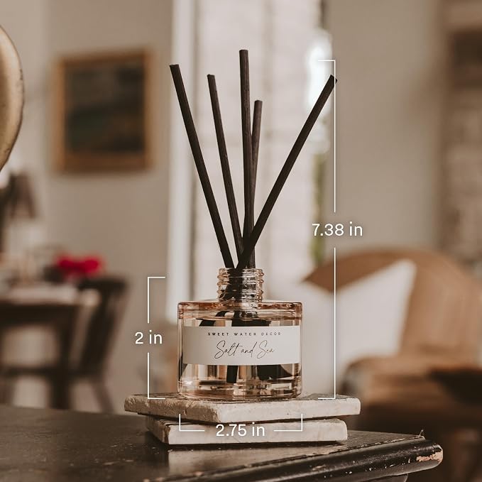 Sweet Water Decor Salt and Sea Reed Diffuser - Sea Salt, Citrus, Musk & Amber Scent - Long-Lasting 4 Month Home Fragrance, Non-Toxic, Aesthetic Home & Bathroom Decor, Made in USA, 3.5 Fl Oz