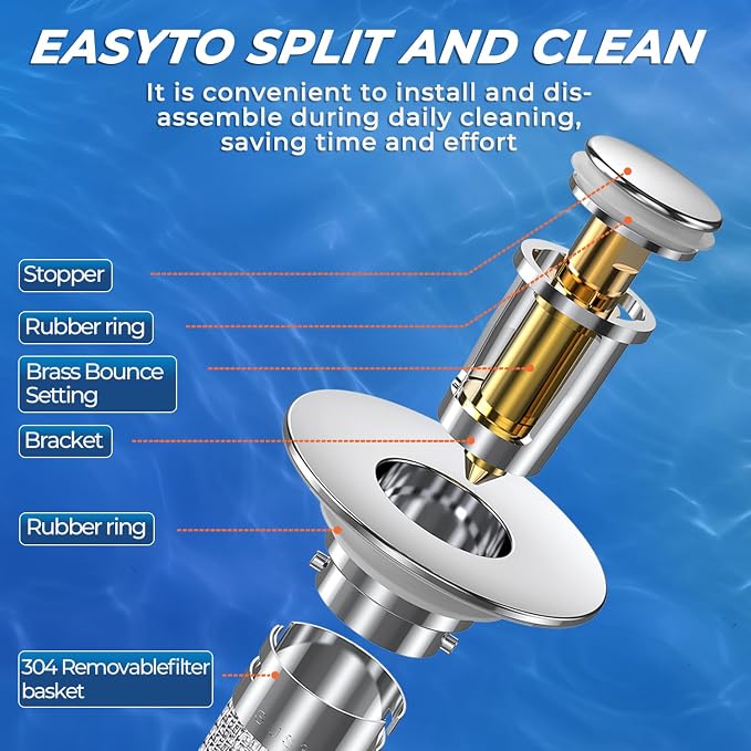 Bathroom Sink Drain Strainer,(2PCS) Pop-up Sink Drain Strainer with Removable Stainless Steel Strainer Basket Hair Catcher, Bathroom Sink Strainer for Bathroom Sink Stopper Replacement