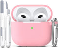 R-fun Compatible with AirPods 3 Case Cover, Silicone Protective Accessories Skin with Keychain Compatible with Apple AirPod 3rd Generation 2021 for Women Men Girls Boys,Front LED Visible,Pink