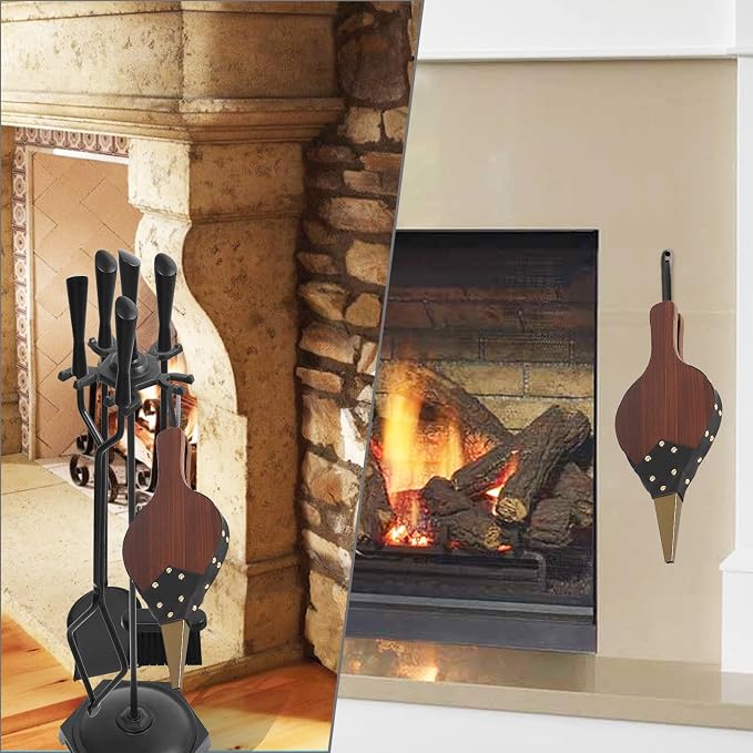 Gtongoko Fireplace Bellows 19" x 7.5" Large Fire Bellow for Indoor Outdoor Camping BBQ Wood Air Blower Hand Bellow Pump Pit Barbeque Fire Tools Accessories with Hanging Strap, Brown