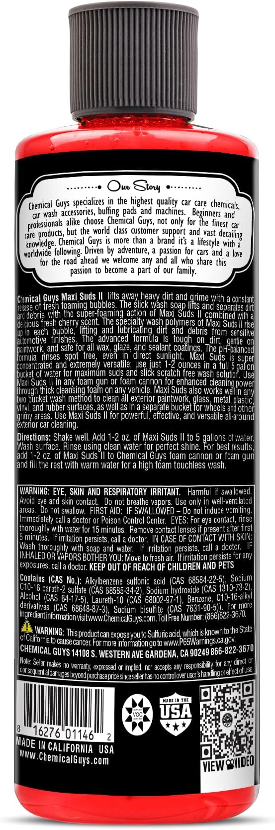 Chemical Guys, Maxi Suds II Foaming Car Wash Soap, Cherry Scent, 16 fl oz