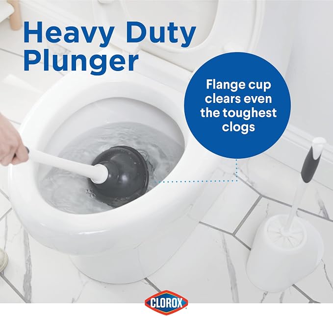 Clorox Toilet Plunger and Brush Bowl Set with Holder Caddy Storage for Cleaning Bathroom and Unclogging Toilets, White & Gray (Pack of 12)