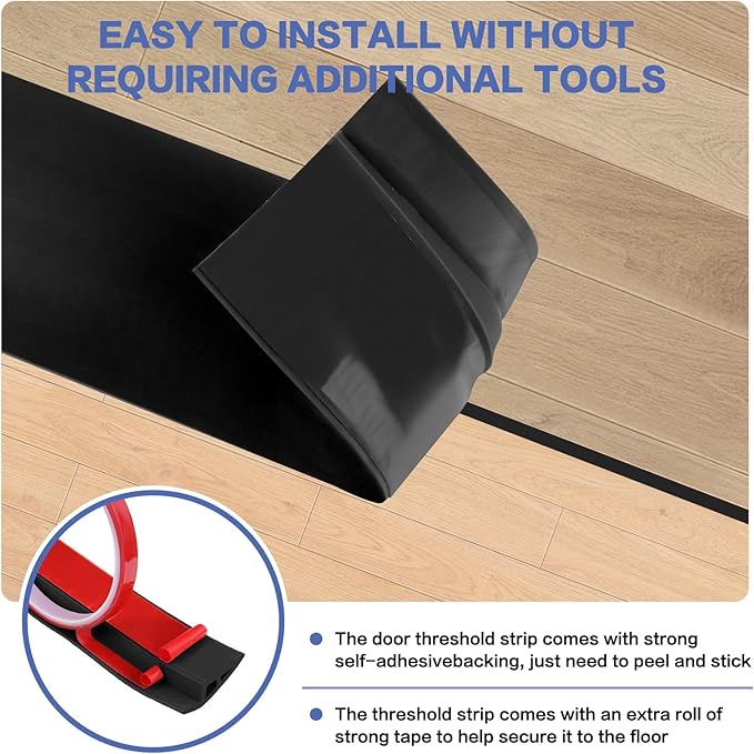 Floor Transition Strip Vinyl Door Threshold Ramp Self Adhesive Carpet Edging Strip Doorway Edge Trim, Overlap Edge Reducer for Laminate Carpet, Floor, Tile (Black, 1/5" to 2/5", 3.3Ft)