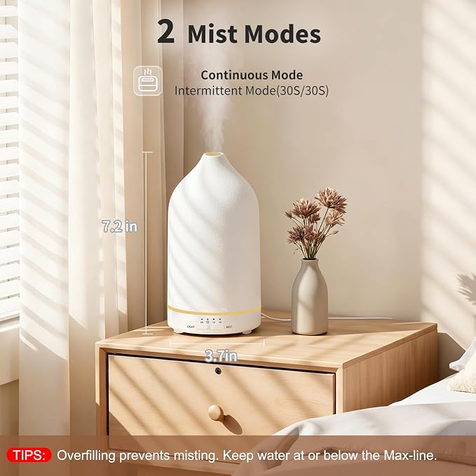 URPOWER 180mL Ceramic Essential Oil Diffuser Aromatherapy Diffuser for Home | Enjoy Relaxing Aromatherapy with Ultrasonic Mist, Auto-off Protection and 7-Color LED Lighting Every Day