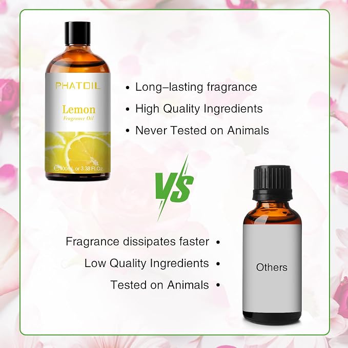 PHATOIL Lemon Fragrance Oil for Diffuser Aromatherapy 3.38FL.OZ | Long Lasting Scented Oils For Humidifier, Air Freshener, DIY Soap Candle, Scent Project Making, Aroma Oil for Home Freshening