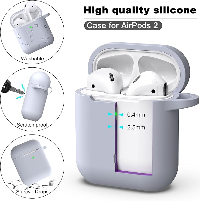 for AirPods 1/2 Case, Soft Silicone Protective Cover with Keychain and Cleaning Pen, Compatible with AirPods 2nd/1st Generation (2016/2019), Full Drop Protection Cover, Pebble