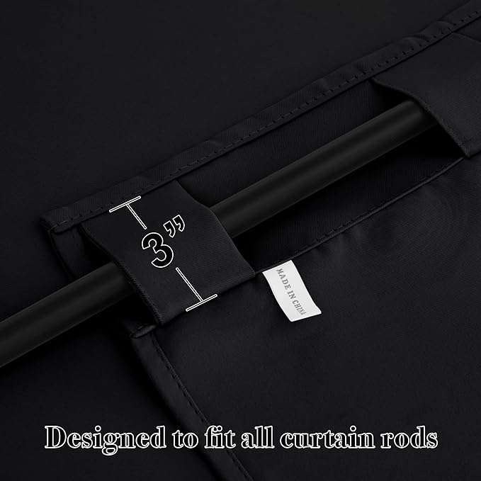 RYB HOME Blackout Curtains Pair - Solid Country Window Decorating Panels Light Block Drapes for Bedroom Kitchen Office Privacy Curtains for Gift, Wide 42 x Long 54 inch, Black, Set of 2