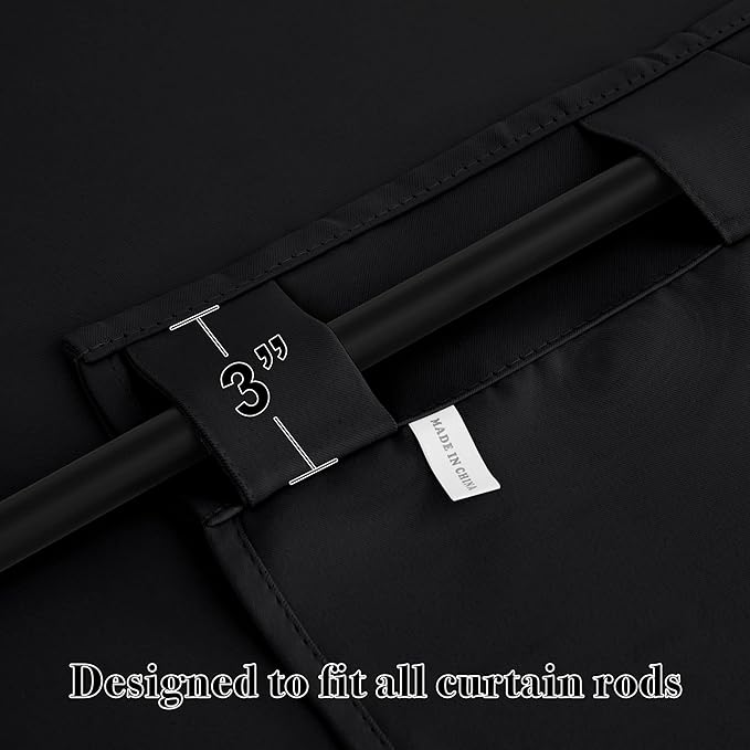 RYB HOME Blackout Curtains for Bedroom, Back Tab Curtain Drapes for Dining Room/Living Room/Garage/Staircase Window, Wide 42 x Long 72 inch, Black, 1 Pair