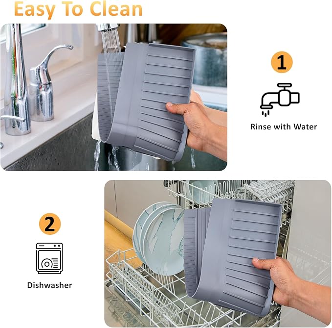 Sink Edge Protector with Suction Cup 4"x14", Silicone Sink Splash Guard for Kitchen & Bathroom, Protect Countertop from Scratches, Stains, for Stainless Steel Granite Quartz-Grey