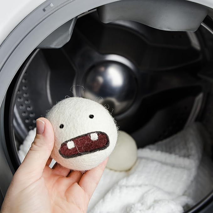 Woolbuddy Dryer Balls, 6-Pack Reusable Wool Laundry Accessories, Monster Design for Pet Hair Removal, Home Essentials, Cute and Efficient Drying Solution