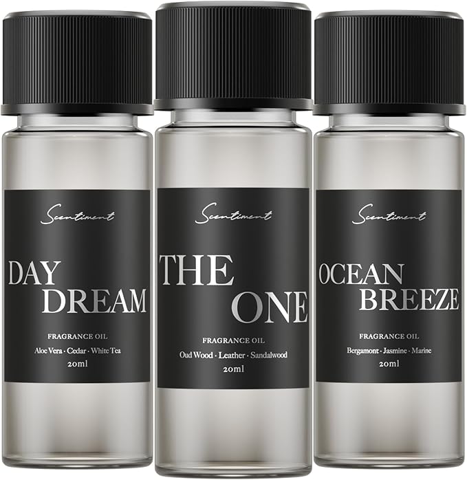Scentiment Hotel Scents Discovery Set – Day Dream, The One & Ocean Breeze | Fresh, Woody & Marine Fragrance Oils | Luxury Home Scent Kit for Cold Air Diffusers 3 x 0.68 fl oz (20 mL) | Day Dream, The One & Ocean Breeze - Fresh, Woody & Marine Fragrance...