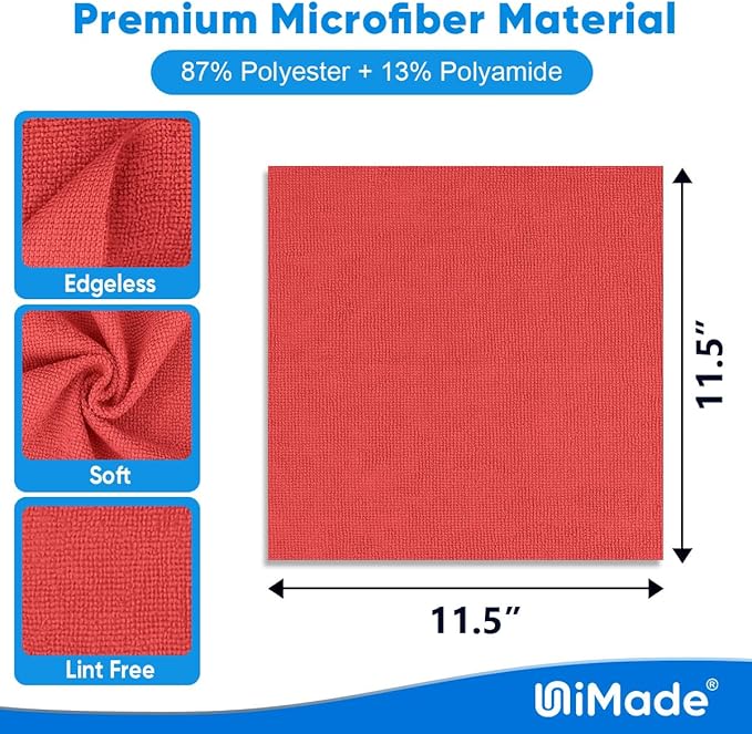 Shop Towels Rags, 150 Pack Reusable Shop Rags Bulk Microfiber Cleaning Cloth Lint Free Cleaning Towels for Car Kitchen Automotive Bar Mechanic Restaurant Garage, 11.5"x 11.5", Red