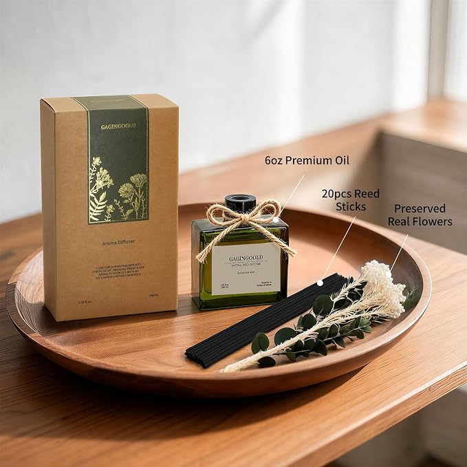 Reed Diffuser, 6.1 oz Eucalyptus Mint Scent Diffuser with Sticks & Dried Flowers, 120 Days Long Lasting diffusers for Home, Elegant Fragrance for Bathroom Bedroom Office Decor Air Fresh