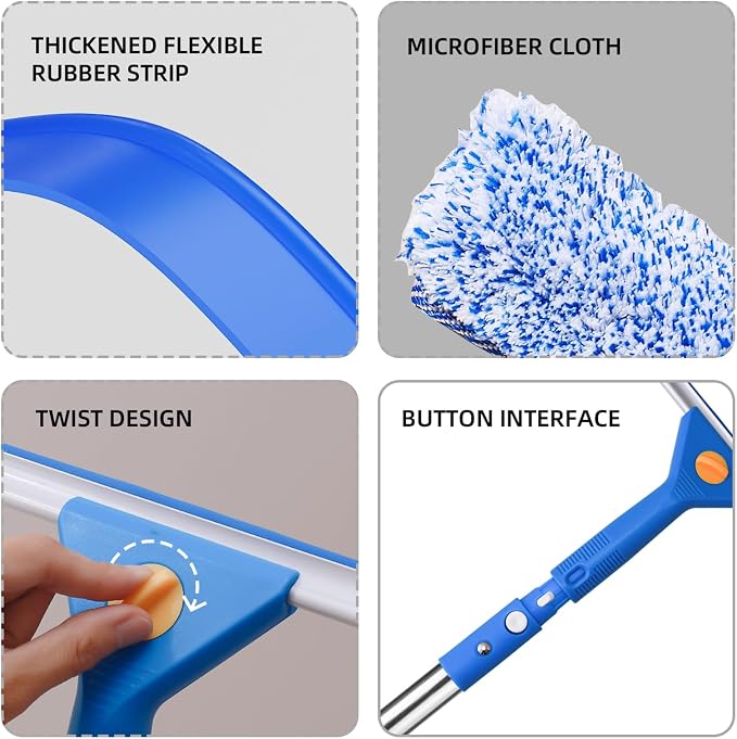 Professional Window Cleaning kit, 2-in-1 Window Squeegee with 122" Extension Poles, Suitable for Indoor & Outdoor Windows, High Glass, High Windows, Multi-Purpose Car Windshield Cleaning