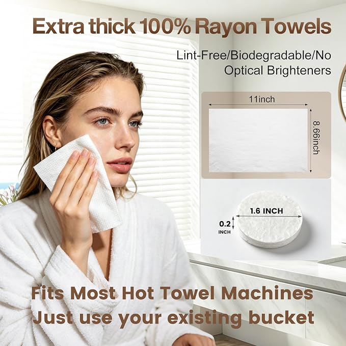 60 Pcs Compressed Towels - Refills for Most Hot Towel Dispenser | Makeup Removal & Warm Compress Towels|100% Rayon/Soft/Biodegradable/Reusable|for Home, Travel, Camping, Hiking Spa, Salon