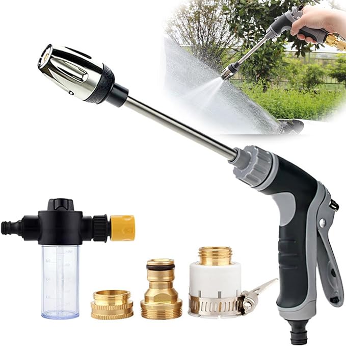 Aquoxis Pressure Washer – 15X More Powerful Than Hoses, High Pressure Hose Nozzle, with 360° Rotating for Three Spray Modes, Universal Compatibility (with Foam Pot + 3 Metal Connector)