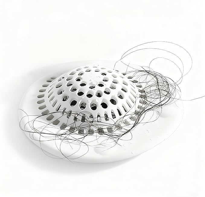 2 Pack White Drain Stopper Hair Catcher, Sink Strainer - Anti-Clog Drain Filter for Bathroom, Kitchen, Bathtub, Laundry Room, Non-Slip & Easy to Clean, Universal Fit