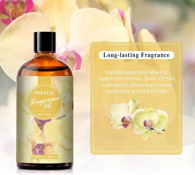 PHATOIL Black Orchid Fragrance Oil for Diffuser Aromatherapy 3.38FL.OZ | Long Lasting Scented Oils For Humidifier, Air Freshener, DIY Soap Candle, Scent Project Making, Aroma Oil for Home Freshening