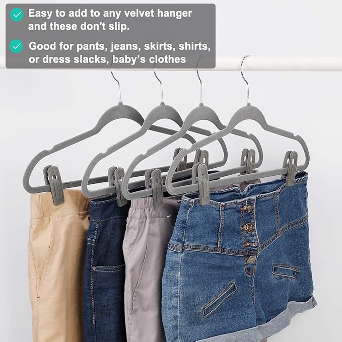 Grey Velvet Hanger Clips - 60 PCS Velvet Hanger Clip, Strong Velvet Clips Fit for Velvet Hangers