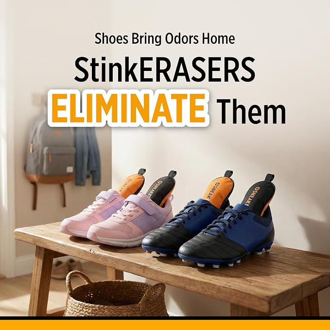 StinkERASERS Activated Charcoal Shoe Deodorizer Bags, 2 Pack | Natural Odor Eliminator, Shoe Smell Remover, Reusable Unscented, Moisture Absorber Inserts, For Sneakers, Boots & Gym Bags