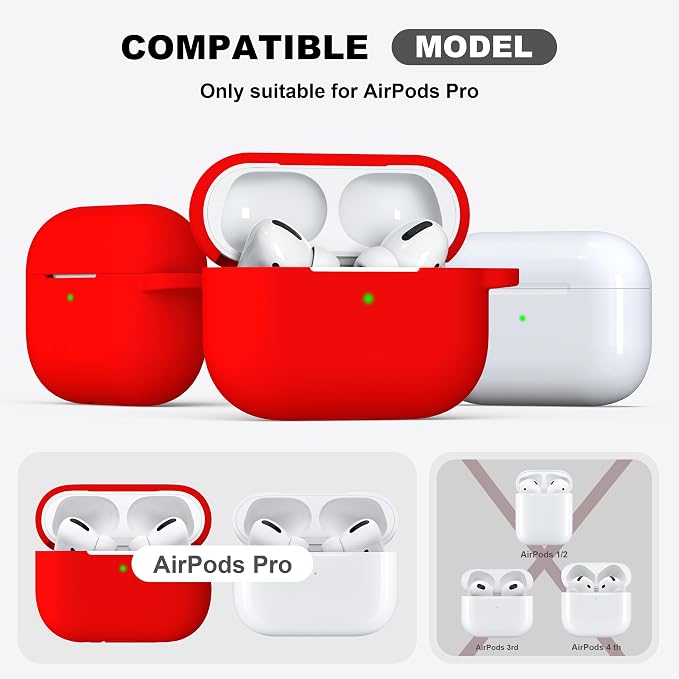 R-fun for AirPods Pro 2 Case, Soft Silicone Protective Cover with Keychain and Cleaning Pen, Compatible with AirPods Pro 2nd/1st Generation, Supports Wireless Charging, Red
