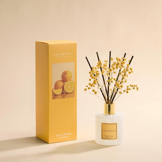 Reed Diffuser - Tuscan Orange 6.7 fl oz Reed Diffuser with Sticks, Home Bedrrom Bathroom Shelf Decor