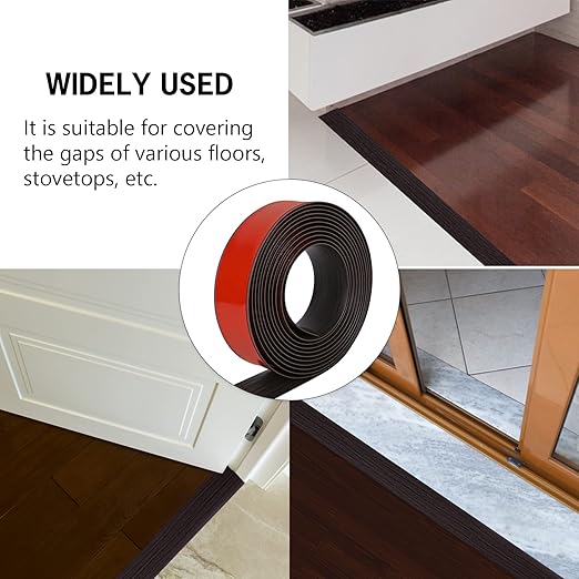 16.4Ft Floor Transition Strip Self Adhesive Vinyl Cover Floor Strip Flat Divider Transition Strip Wood Grain Design for Laminate Floor Gaps and Doorway Transitions (16.4Ft x 2 Inch, Brown)