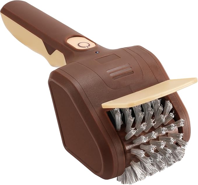 Electric Grill Brush for Outdoor Grill, Electric BBQ Grill Cleaner | Rechargeable Electric BBQ Grill Cleaning Stainless Steel Brush, Grill Scraper, BBQ Accessories Brown