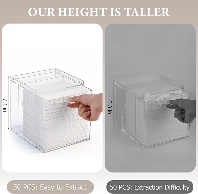 Anyoifax Disposable Face Towels Holder with 2 Pack Qtip Holders, Clear | Acrylic Box Bin Compatible with Clean Skin Club Clean Towelettesl XL Bathroom Counter Storage with Drawer