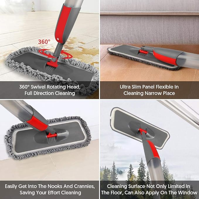 Spray Mops for Hardwood Floors Cleaning: Floor Mop with Sprayer Refillable | Wet Mop Multi-purpose, 3 Microfiber Pads for Swiffer Power Mop, Commercial Dust Dry Mops, for Wood Laminate Wood Tile Vinyl