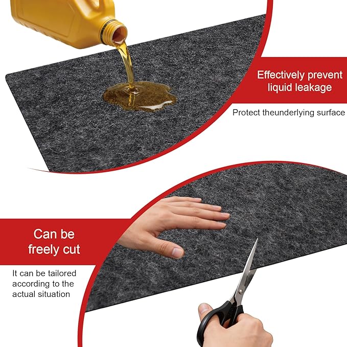 19.7' ×8.2' Garage Floor Mat for Under Car, Heavy-Duty Oil Spill Mat, Waterproof & Absorbent Garage Flooring, Non-Slip Protective Pad for Garage & Shop, Reusable & Washable with Adhesive Tape