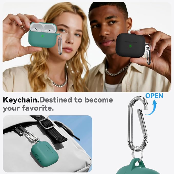 Ljusmicker for AirPods Pro 3 Case 2025 with Cleaner Kit,Pine Green | Soft Silicone Protective Cover for Apple AirPod Pro 3rd Generation Case with Keychain for Women Men,Shockproof