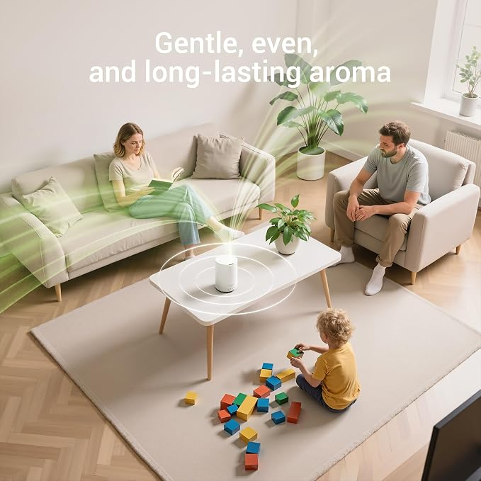ASAKUKI Essential Oil Diffuser for Home 300 ml Quiet | Automatic Shut-Off, Aromatherapy Diffuser, 7 LED Lights for Living Room, Kitchen, Bedroom, Hotel - Pure White